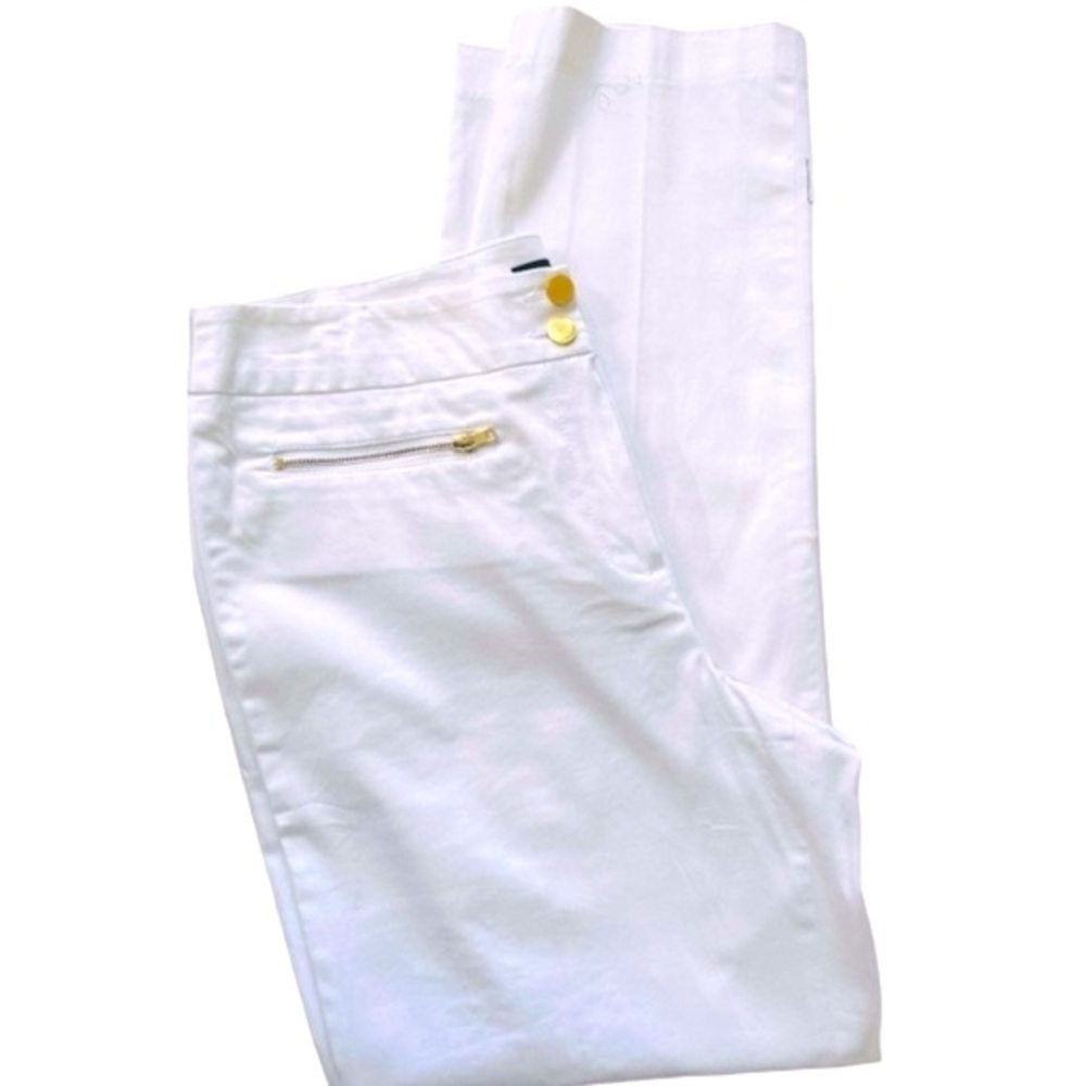 Larry Levine White Stretch Slim Leg Ankle Pants with Gold Zippers  Size 8  NWT